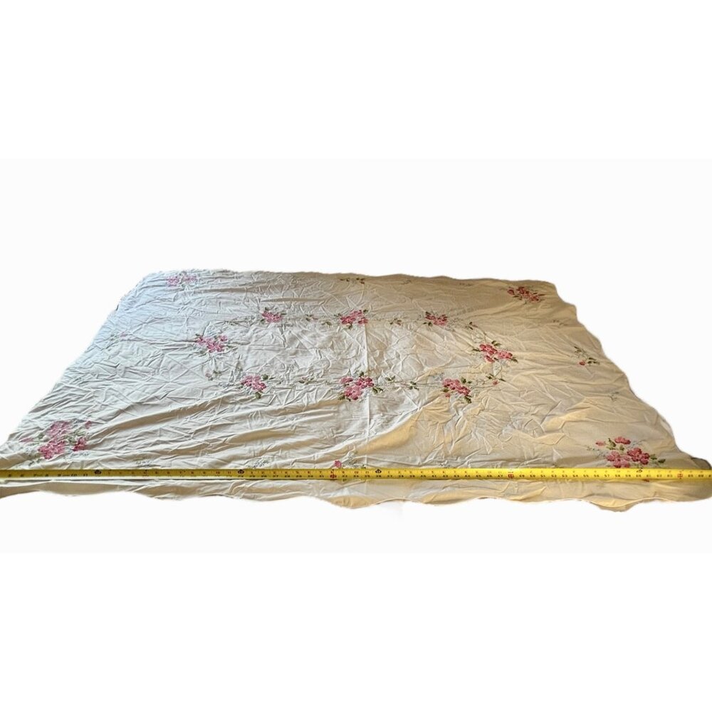 Beige Floral Embroidered Tablecloth 67" X 49" Pink & Blue Cross-Stitch VTG - Picture 6 of 13